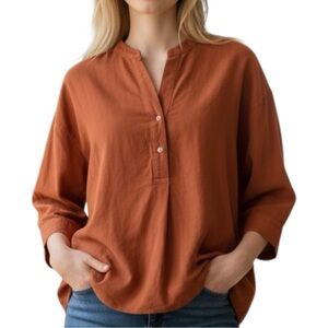 Uniqlo mandarin collar 3/4 sleeve linen blend blouse size XS excellent condition
